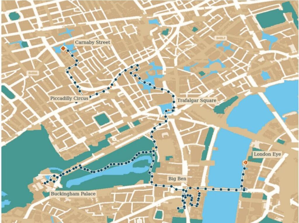 Mapa del itinerario Londres clásico de la guía Londres esencial