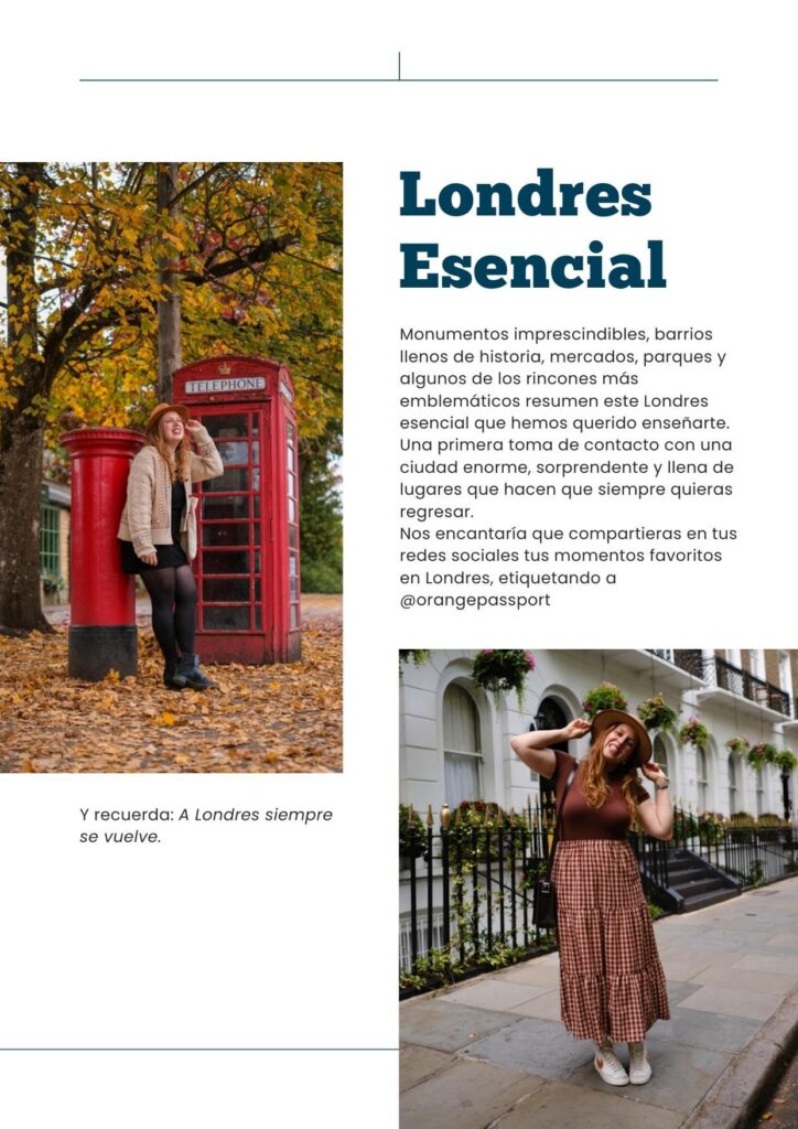 Página de la guía Londres esencial con fotos de Elena de Orangepassport en Londres